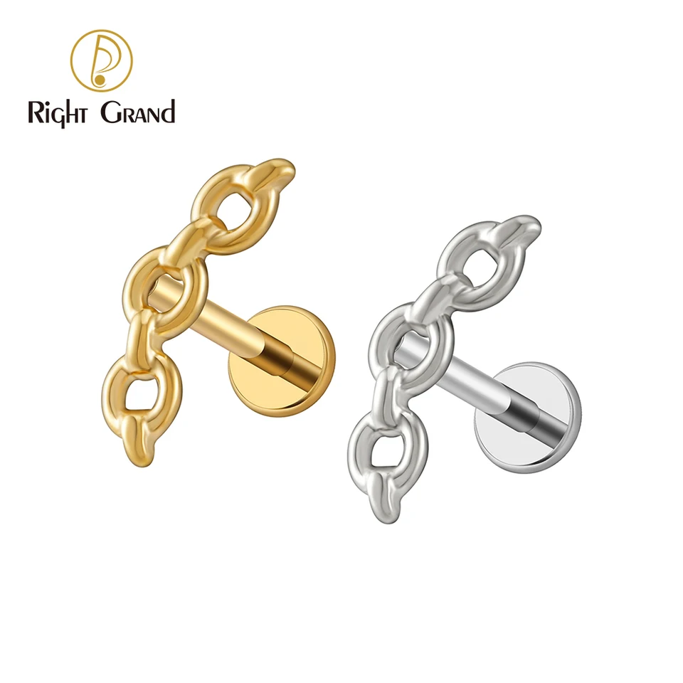Pravá Grand ASTM F136 Titanium 16g Chunky Chain Stud náušnice Link Chrup