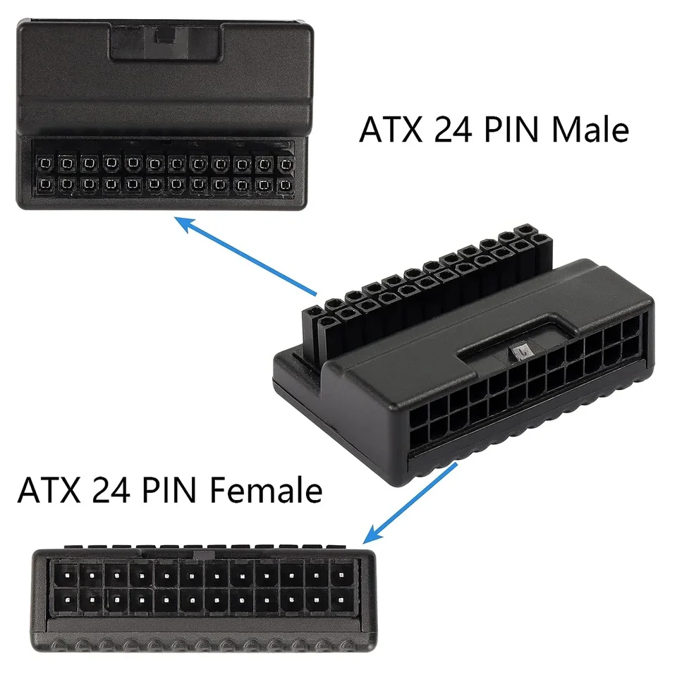 Pravý uhol ATX 24-kolíkový muž na ženskú dosku s napájacím adaptérom pre stolovú dosku na ploch