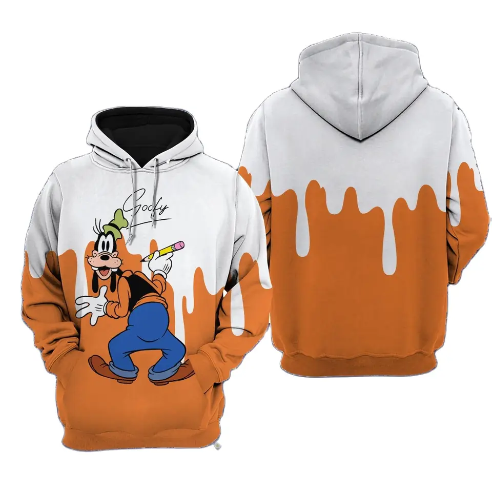 Praštěný pes oranžová farba Disney Cartoon Graphic 3D kapucňa zipsová mikina