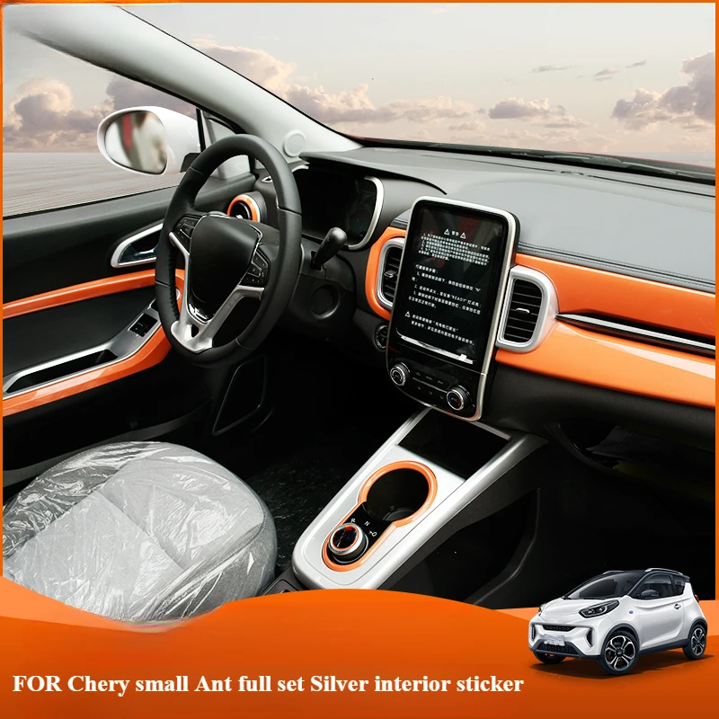 Pre 18-21 Chery Eq1 interiérové ​​upravené malé mravce na volant Shift Dashboard Strieborná dekoratívna náplasť