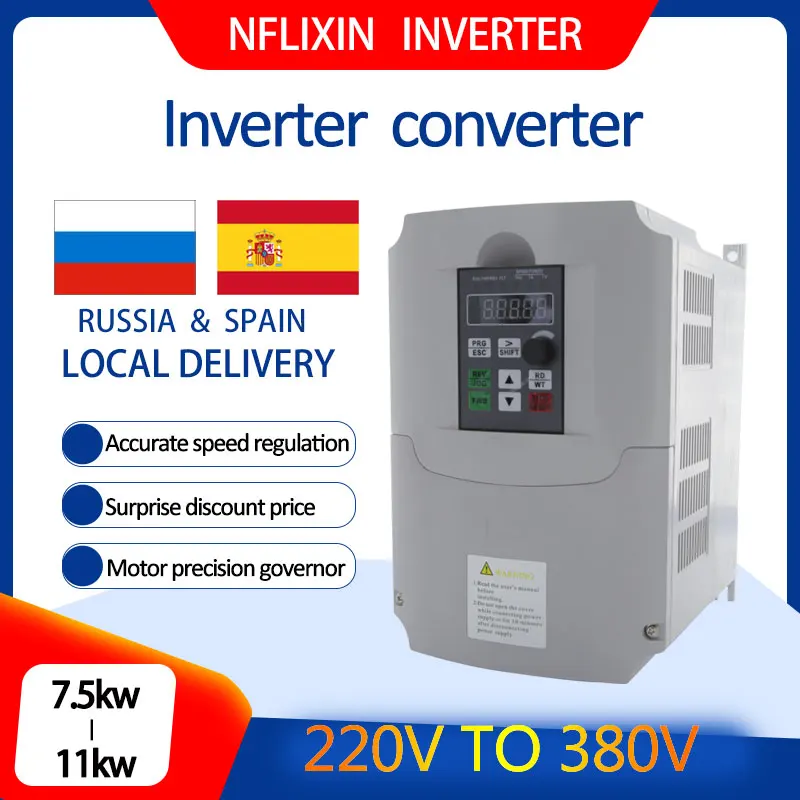Pre 2,2 kW/4KW/5,5 kW/7,5 kW/11KW Frekvenčný menič 220V až 380 V Vstup 1 Fáza 220V Výstup 3 fáza 380V Nflixin