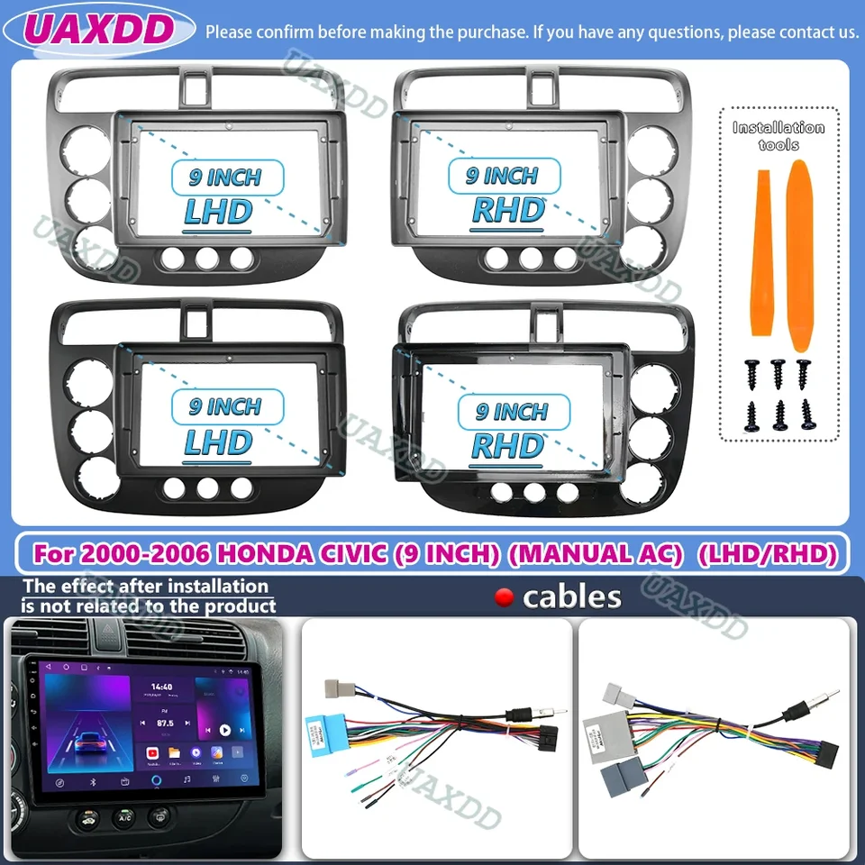 Pre 2000-2006 Honda Civic 9inch 2 DIN Car Stereo Radio Android Rámový panel Fascia kábel video zväzok Adaptér hráč Multimedia