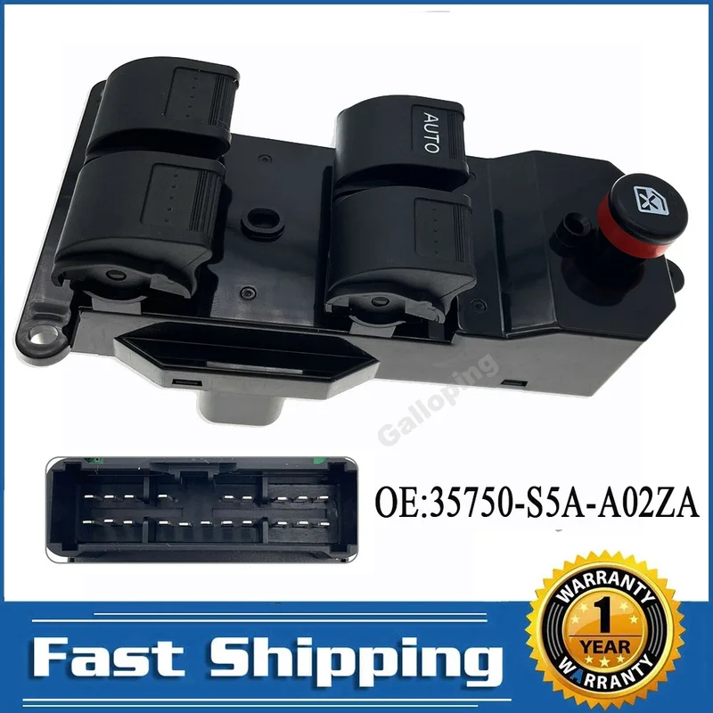 Pre 2001-2005 Honda Civic CRV Front LH Master Electric Window Spínač ovládacieho skla Glaster Glaster 35750-S5A-A02ZA Auto