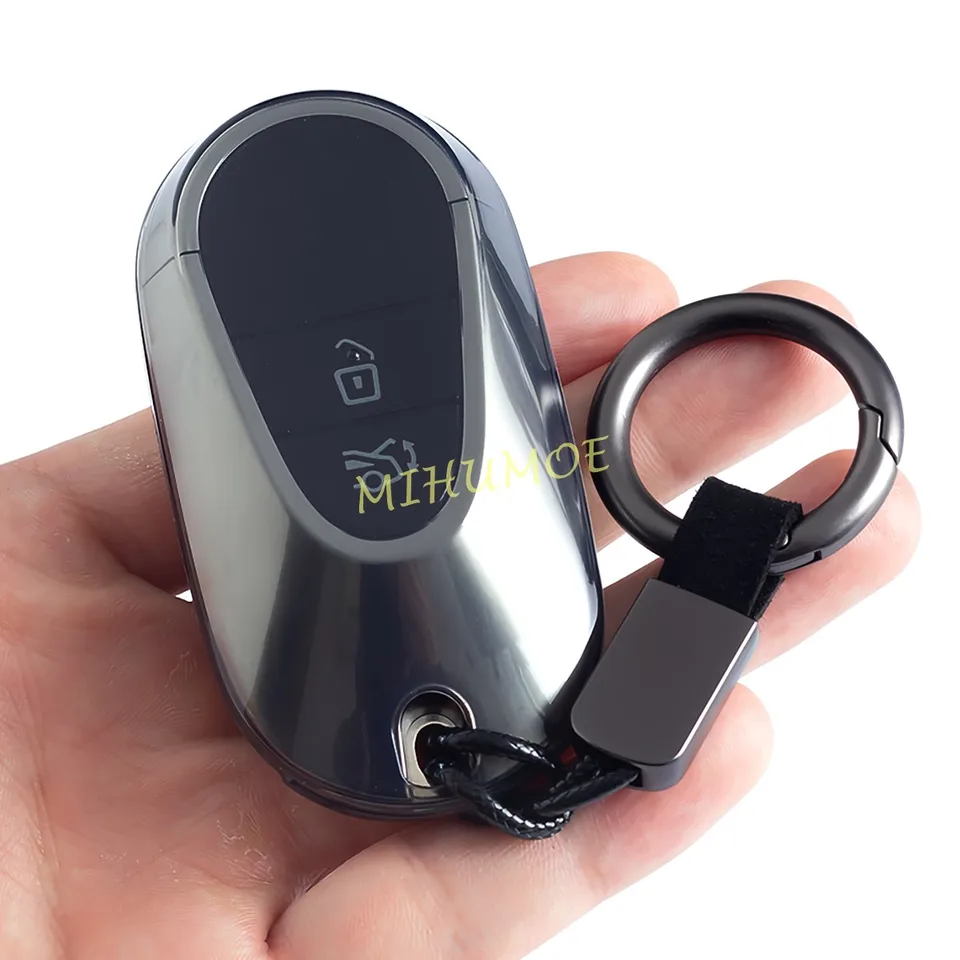 Pre 2021-2024 Mercedes Benz Ce S Class GLC EQS EQE AMG SL55 Čierny priehľadný kľúč automobilu FOB Case Cover Keychain Ring Shell