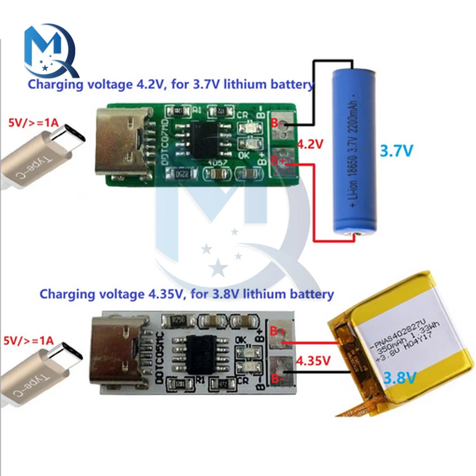 Pre 3,7 V 3,8 V 18650 lítiová batéria 1S typu-C až 4,2V 4,35 V,