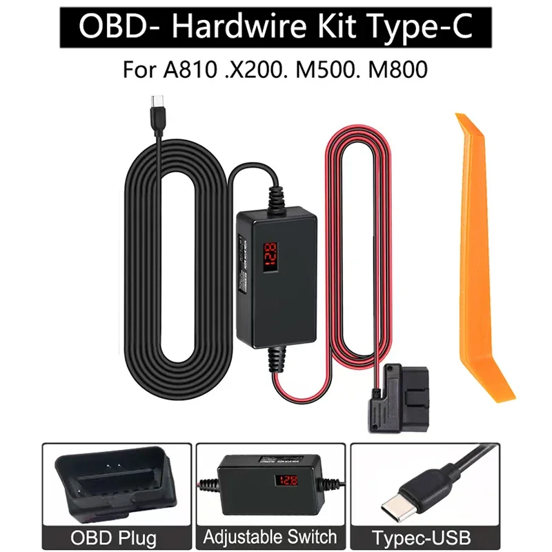 Pre 70MAI OBD Hardwire Kit SILA KABBEL TYP USB C port pre 70MAi A510 10ft 12V-24V až 5 V pre ochranu predovšetkým na palubnú kameru s nízkym napätím
