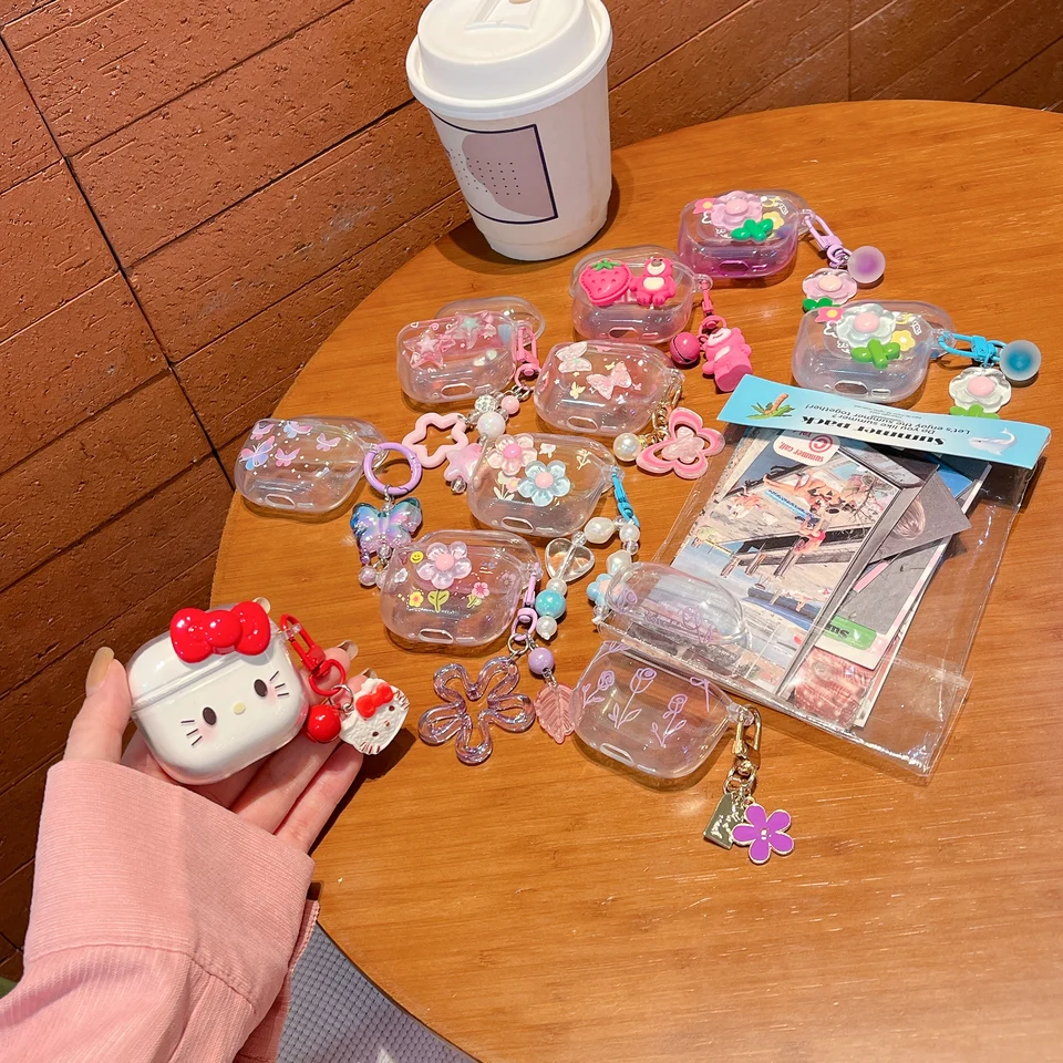 Pre AirPods 1 2 3 4 Pro Pro 2 Case Hello Kitty Bear Flowers 3D Dolls TPU Sarfphone Accessory Cover