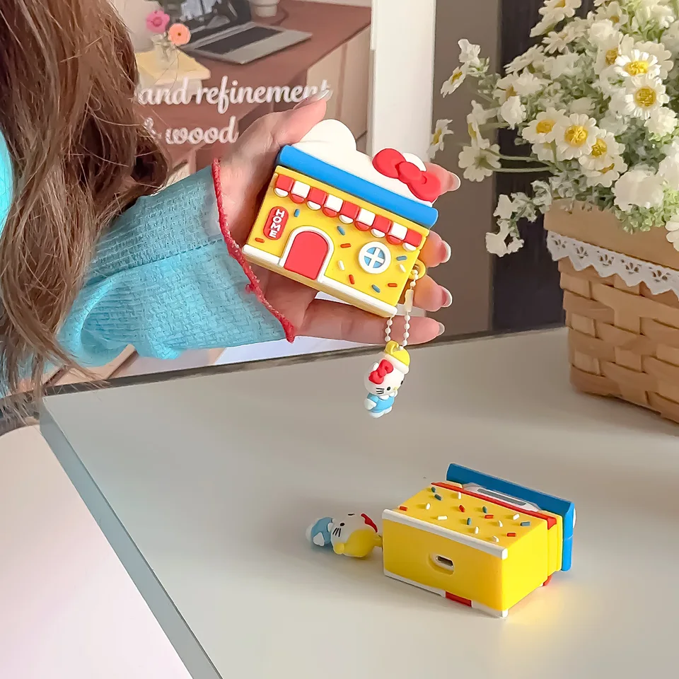 Pre AirPods 4 Case 2024, Hello Kitty Home Silikone Ochranné slúchadlá pre AirPod 4 puzdro s Keychian Girls Women