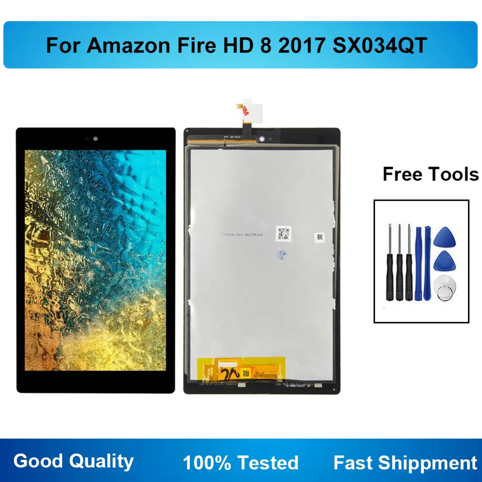 Pre Amazon Kindle Fire HD8 2017 HD 8 2017 7. GEN SX034QT LCD DISPLEY DISPLOW DIGITIZERA DIGITÁZA Zostava bezplatných nástrojov