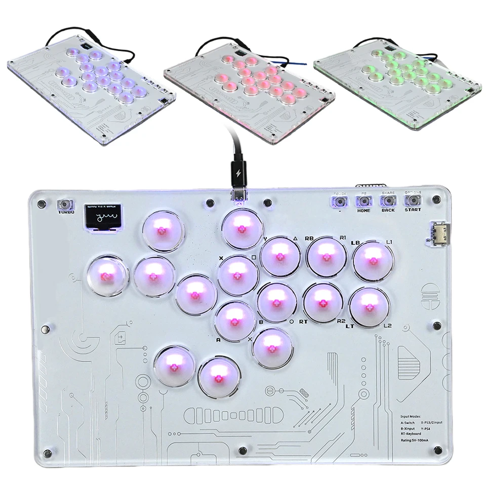 Pre Arcade Stick 16 Keys pre arkádový ovládač pouličný boj s vlastnými funkciami RGB a Turbo pre prepínač/PC/PS4/PS3/Steam Deck