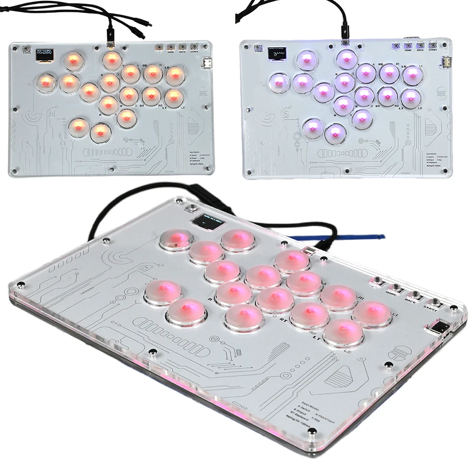 Pre Arcade Stick 16 Klávesy Slim pre Arcade Fight Stick Her Hery Klávesnica s vlastnými funkciami RGB a Turbo pre PC/PS3/PS4/Switch/Snem