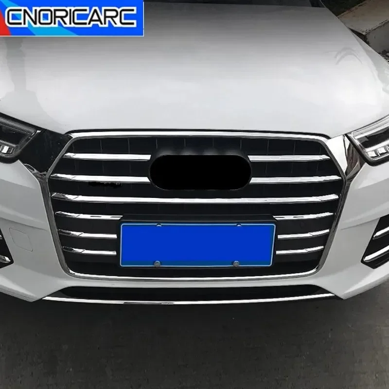 Pre Audi Q3 2016-2017 auto predný stredový nárazník mriežka mriežka dekoratívne obalové prúžky exteriérové ​​príslušenstvo ABS Chrome Sticker