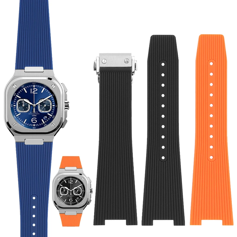 Pre Bell Ross BR05 Series Men's Gumbber Watch Band Konkávne rozhranie 12 mm náramok Vysoko kvalitný vodotesný silikónový hodinkový remienok