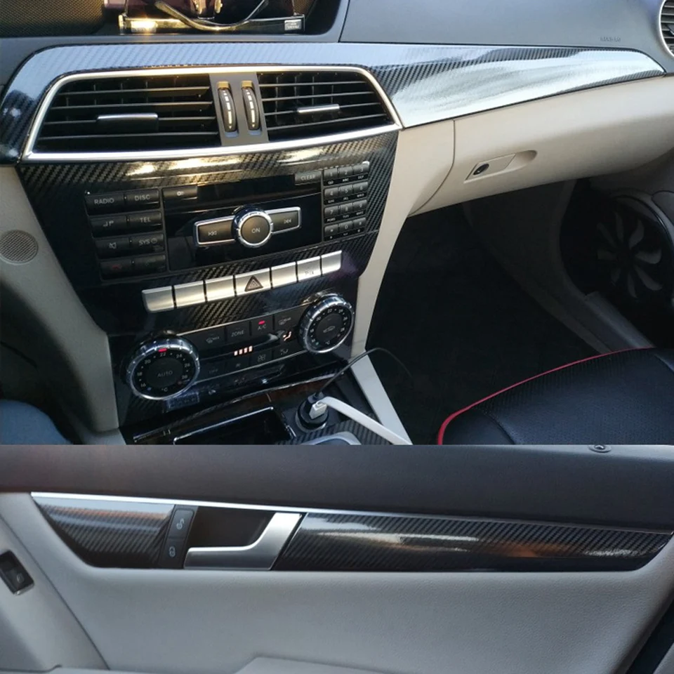 Pre Benz C Class W204 2011-14 Interiér Centrálny ovládací panel rukoväť 5D nálepky na nálepky na uhlíkové vlákna