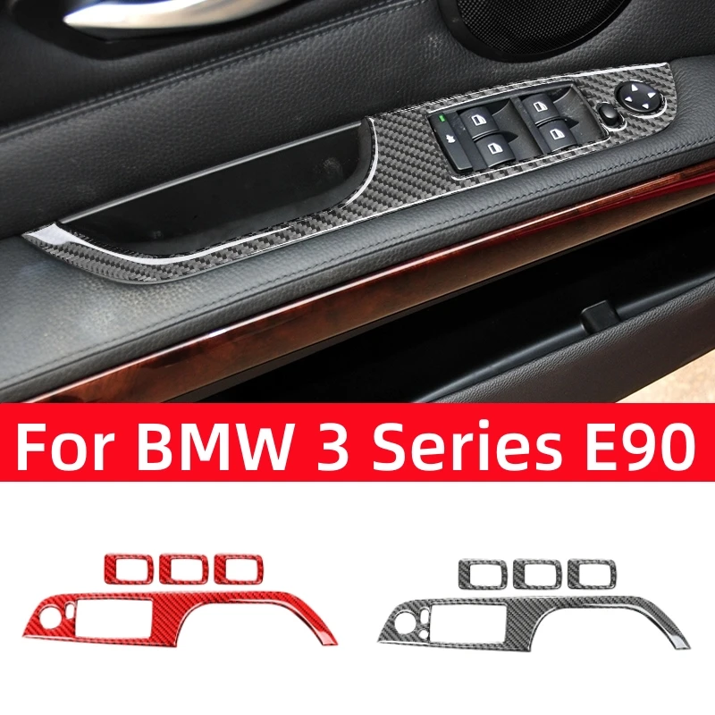 Pre BMW 3 Series E90 2005-2012 Príslušenstvo automobilu Carbon Fiber Windows Switch Switch Ovládací panel Orchný nálepka kryt
