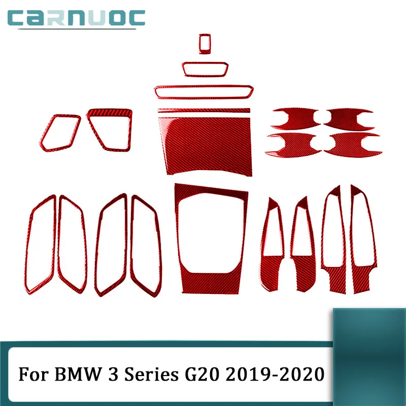 Pre BMW 3 Series G20 G28 325II 330D 335 2019-2020 Uhlíkové vlákna Červené nálepky Rôzne diely Interiér Interiér Dekoratívne príslušenstvo