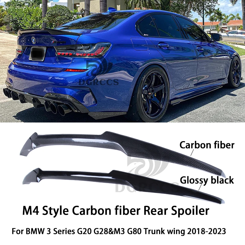 Pre BMW 3 Series G20 G28 a M3 G80 M4 v štýle uhlíkových vlákien Zadný spojler kufra kufra 2018-2023 Glosy Black Black Fiber