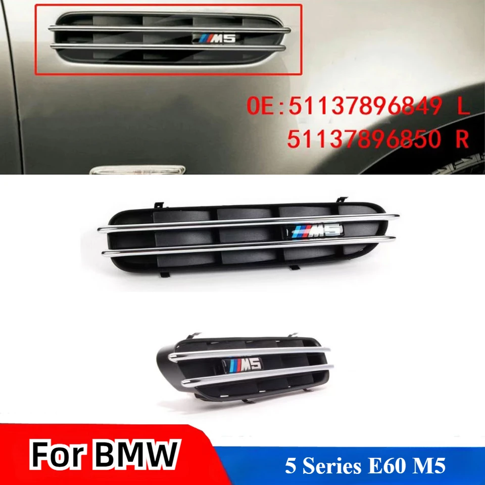 Pre BMW 5 Series E60 M5 BADGE DIEY Vľavo + RIGH 2PCS Brandnew Chrome Car Fender Side Panel Grilles Viece