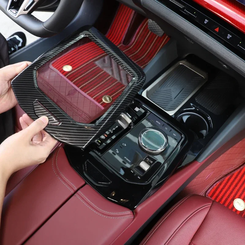 Pre BMW 5 Series G60 2024 ABS Carbon Fiber Center Centrum Control Gearbox Tink Cover Cover Cont Car Interiér Doplnky