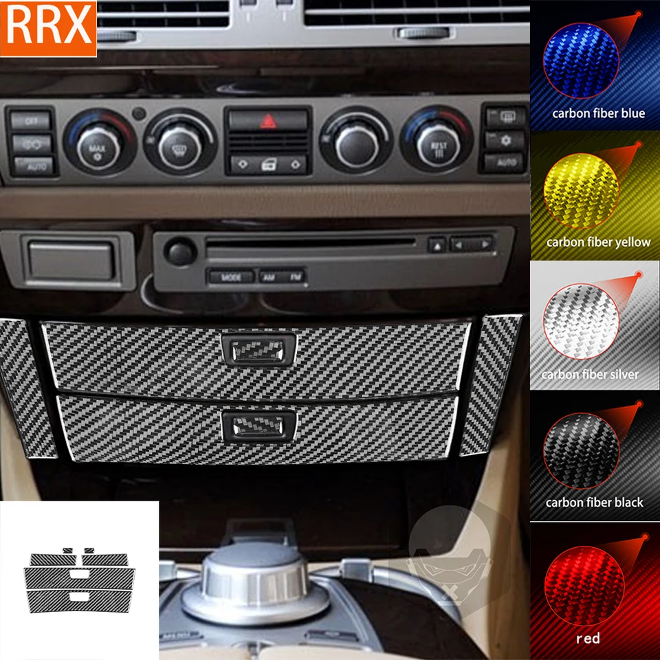 Pre BMW 7 Series E65 2002 2003 2004 2005 2006 2008 Centrum Storage Box Tuning Tuning Skutočné nálepky na uhlíkové vlákna Interiérové ​​príslušenstvo