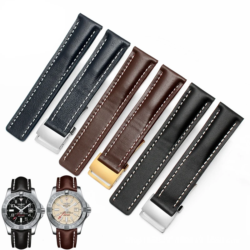 Pre Breitling Watch Strap Aviation načasovanie Cross Ocean Avenger Challenger Culture Cowhide Men's Watch Band 22 mm 24 mm