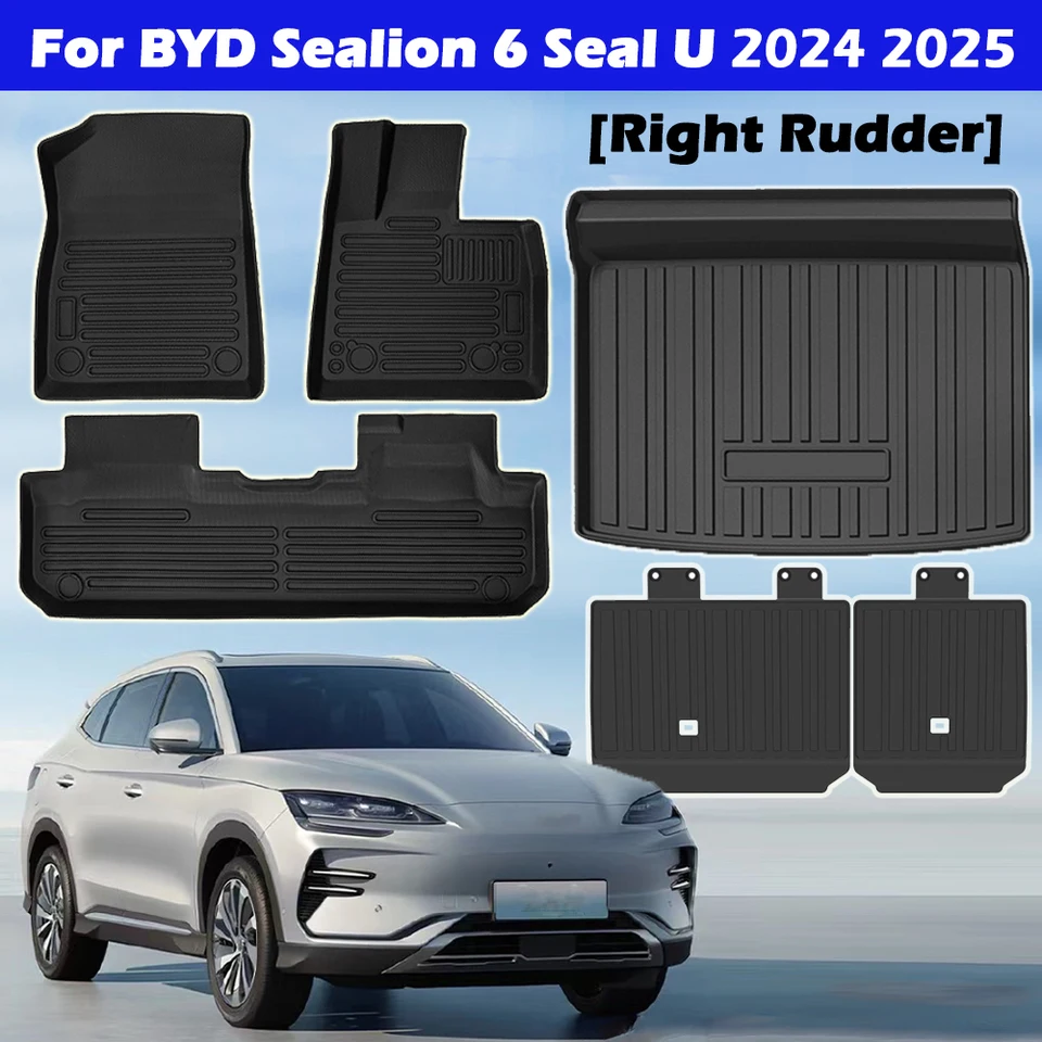 Pre BYD SEALION 6 SEAL U Song Plus DM-I EV 2024 2025 podlahové rohože, všetko počasie 3D TPE NESLIPOVÁ POTREBA POTREBA Nákladná podložka