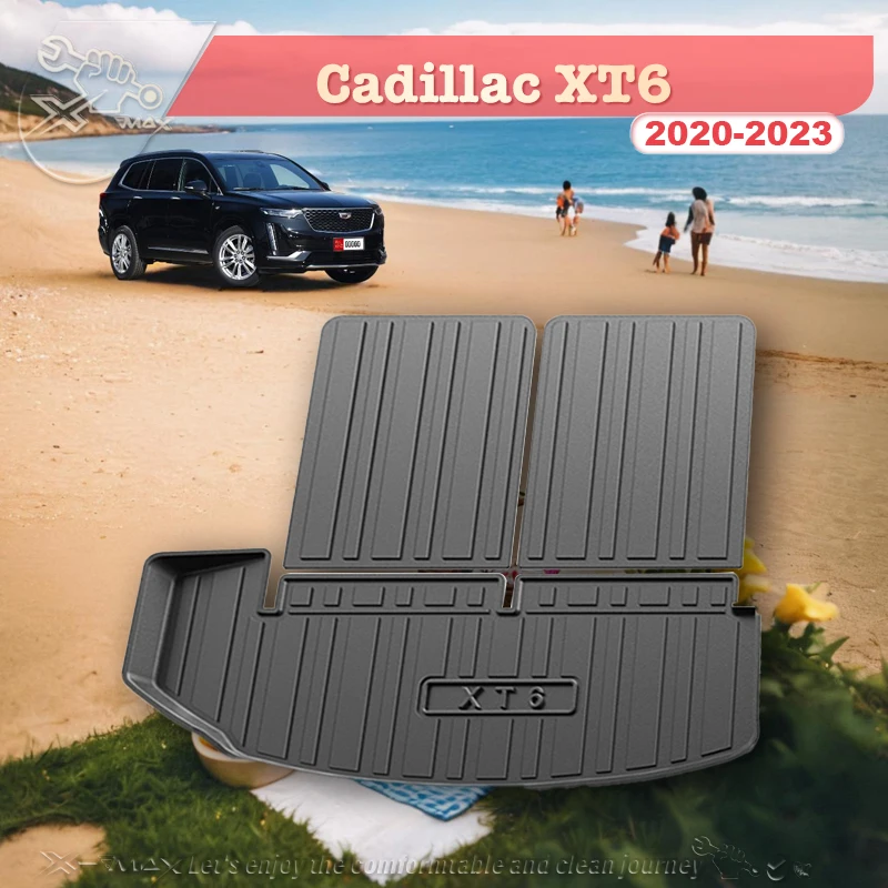 Pre Cadillac XT6 2020-2023 Custom Fit Car Trunk Mat po celú sezónu Čierny nákladný rohož 3D v tvare laser meraný kmeňový kmeňa