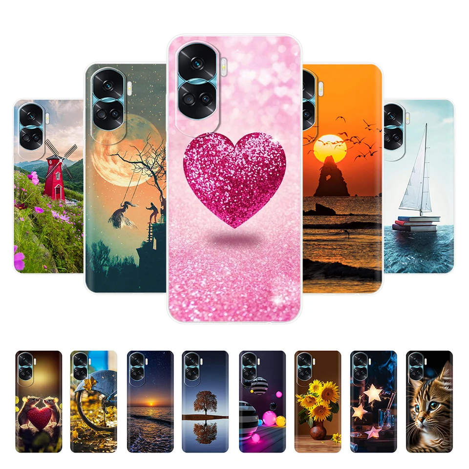 Pre cti 90 Lite Case Fashion Heart Maľované kryt pre cti 90 Pro Honor90 Mäkké silikónové telefónne prípady nárazník Transparentné fondy