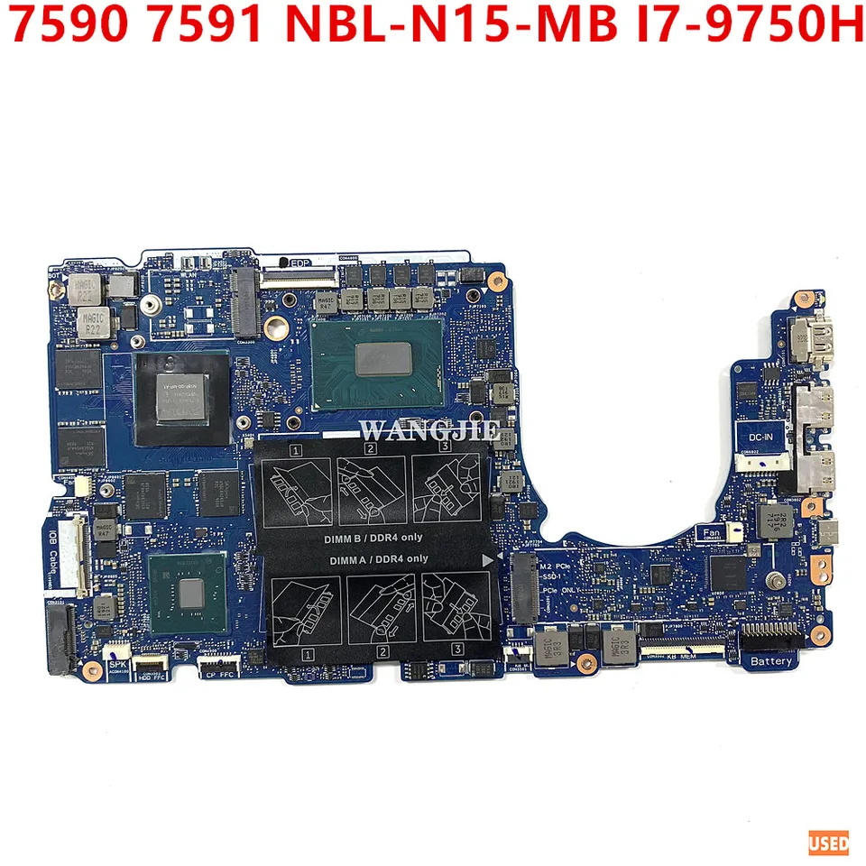Pre Dell Inspiron 7590 7591 LAPTOP základná doska NBL-N15-MB 0JKG04 N18P-G0-MP-A1 SRF6U I7-9750H 100% Working