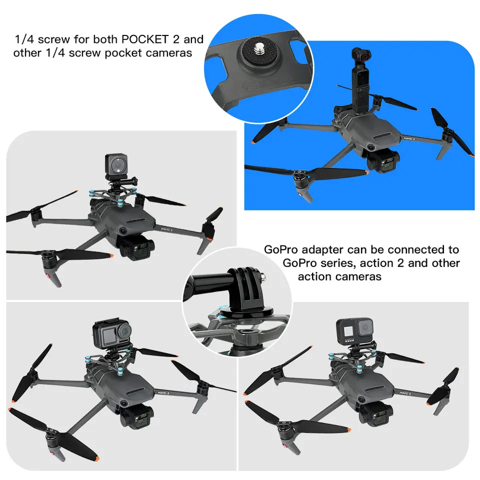 Pre DJi Mavic 3 Drrone Top predlžovacia držiak Action Camera GoPro 8 9 10 Držiak na snímanie Vibrácie adaptéra Vibrácie
