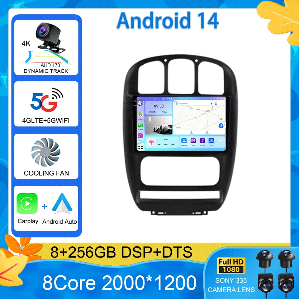 Pre Dodge Caravan 4 pre Chrysler Grand Voyager Rs 2000 - 2012 Android 14 CarPlay Auto Car Radio Multimedia Video Player Screen