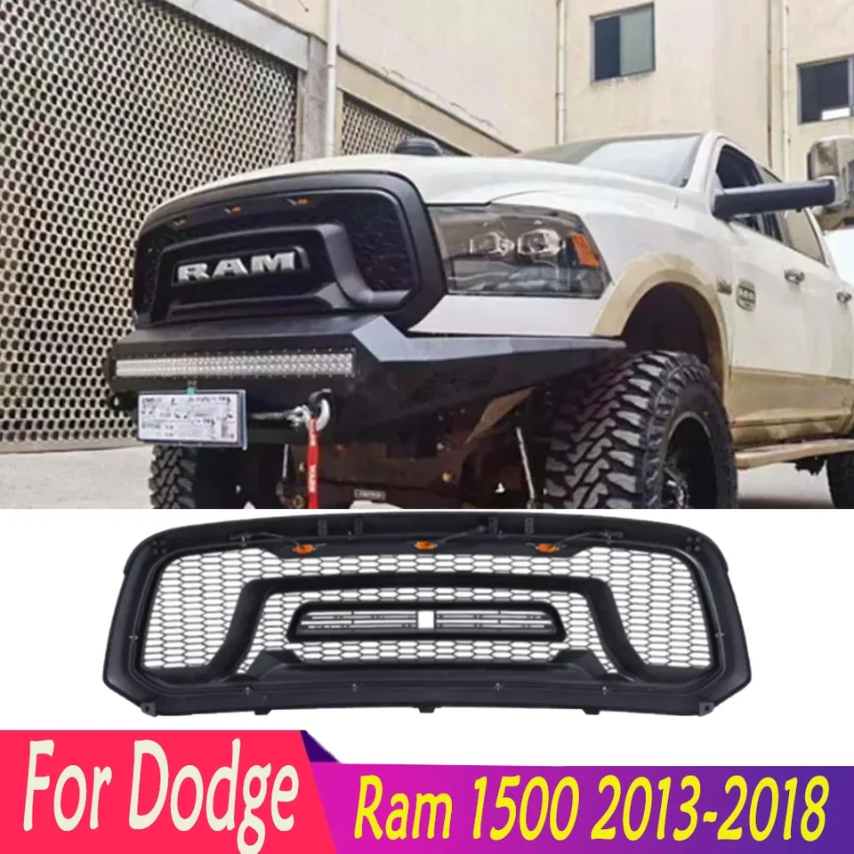 Pre Dodge RAM 1500 2013-2018 Vysoko kvalitné čierne auto predné pretekárske preteky Honeycomb Bumper skrut s mriežkami horná kapucňa grily