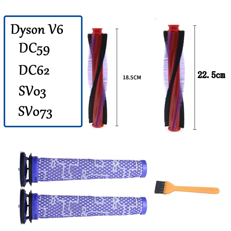 Pre Dyson V6 Animal Fluffy Adreless Horzný vysávač Bristle Roller Brush Bar Prefilter Nahraďte príslušenstvo DC59 DC62 SV03 SV073