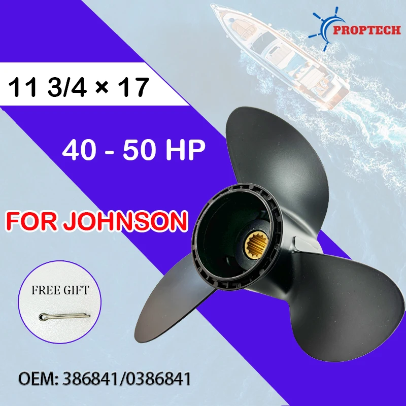 Pre Evinrude Johnson 40-50HP 386841 zliatiny hliníka 11 3/4 x 17 Outboard vrtuľa 3 Blades 13 Spline zub čierny morský motor