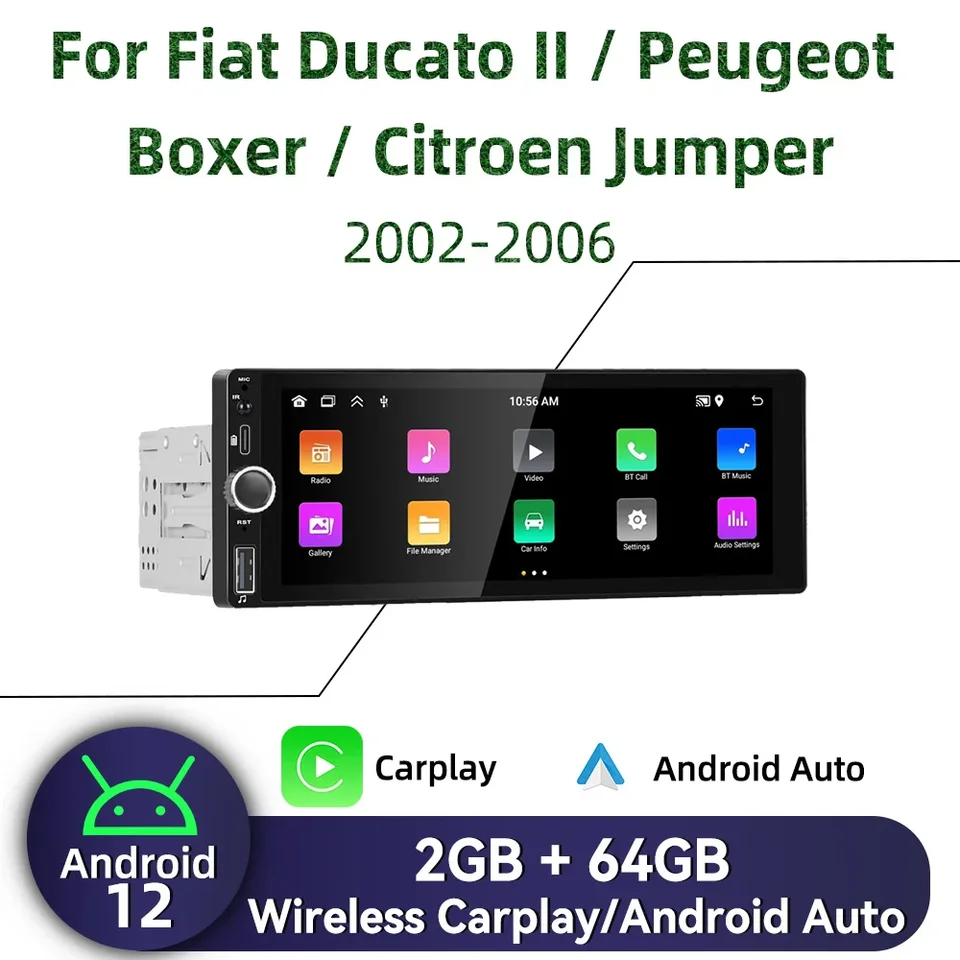 Pre Fiat Ducato II Peugeot Boxer Citroen Jumper 2002-2006 1 DIN Android Radio CarPlay 6.86 