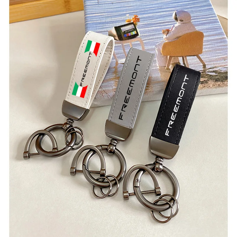 Pre Fiat Freemont Top Layer Cowhide Key Rain Keyrings Lanyard Car Cyster Logo