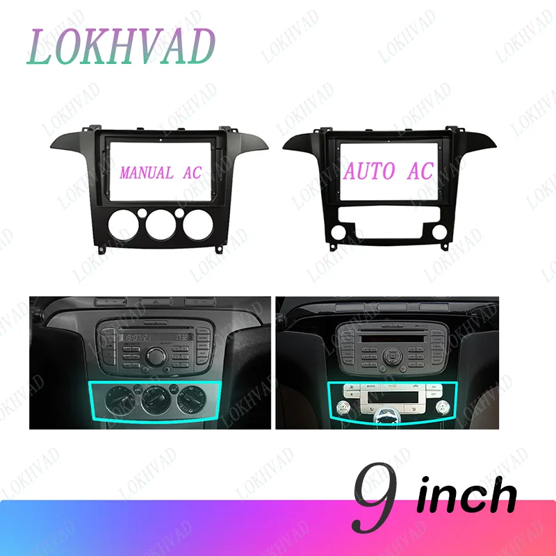 Pre Ford 2006 - 2015 S -Max Auto - Manual AC 9inch Car Radio Radio Android Plast Fascias Panel Panel Dashboard Ráme Káble