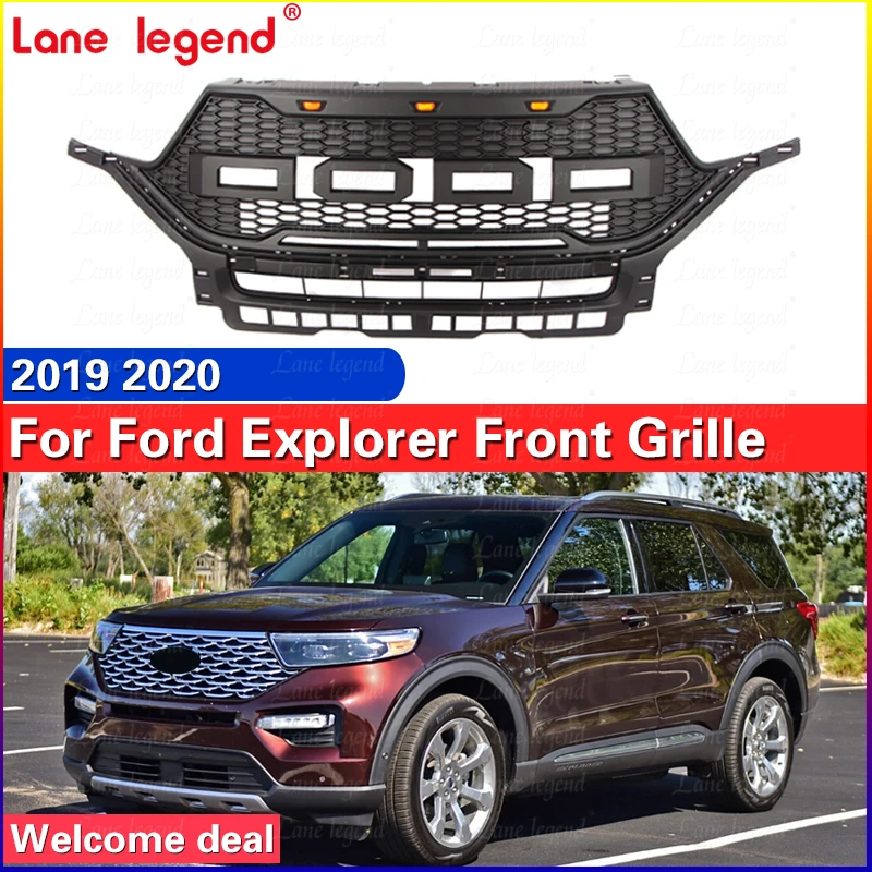 Pre Ford Explorer 2019-2020 Automatický predný nárazník mriežka Grill Grill Horný gril s LED svetlami predný reticulum