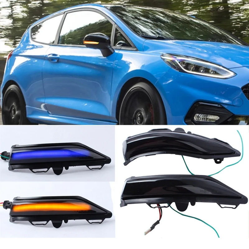 Pre Ford Fiesta St Line MK8 2019+ Auto LED Dynamická bočná bočná spätná spätná dráha Indikátor smeru svetla Blue+ žltá