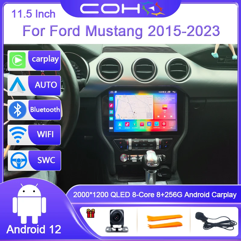 Pre Ford Mustang Shelby 2015-2023 Multimediálny hráč Stereo Player Radio Android 12.0 8+256G Octa Core Core CarPlay Resolution
