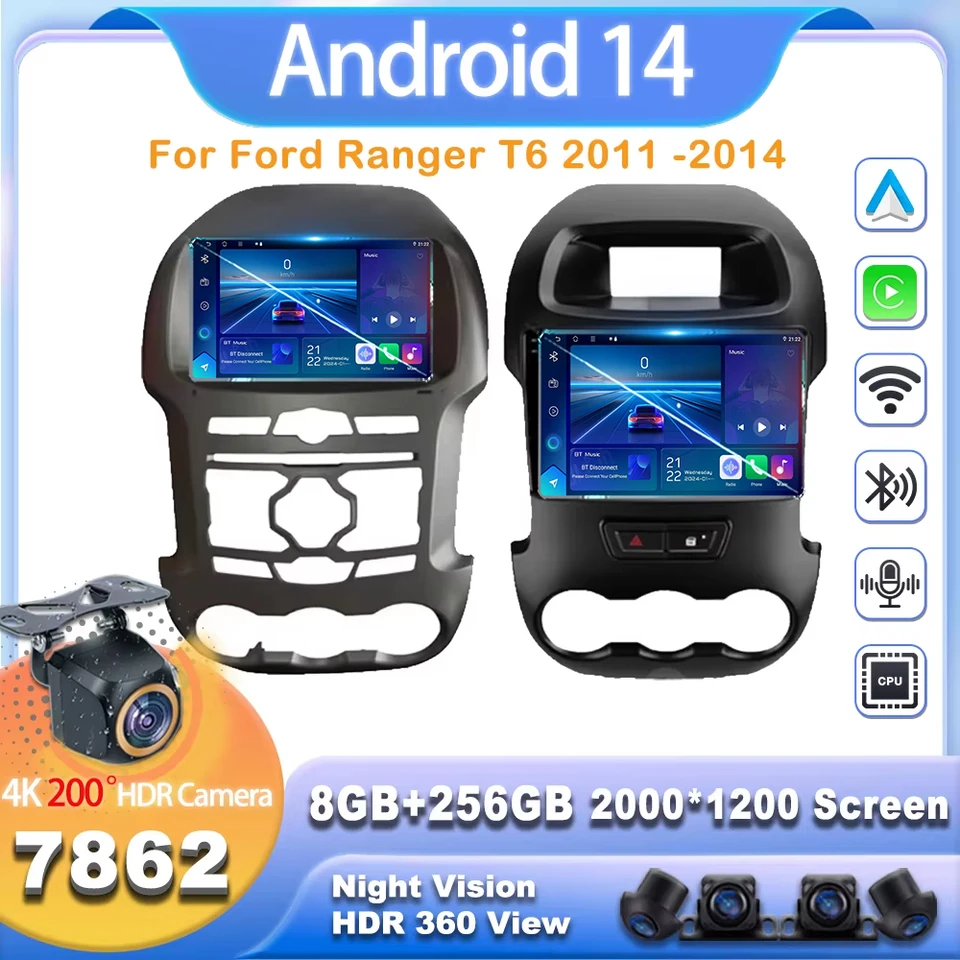 Pre Ford Ranger T6 2011 -2014 Car Android 13 7862 CPU Multimedia Video Player GPS Navi Head Unit CarPlay Auto WiFi č. 2din