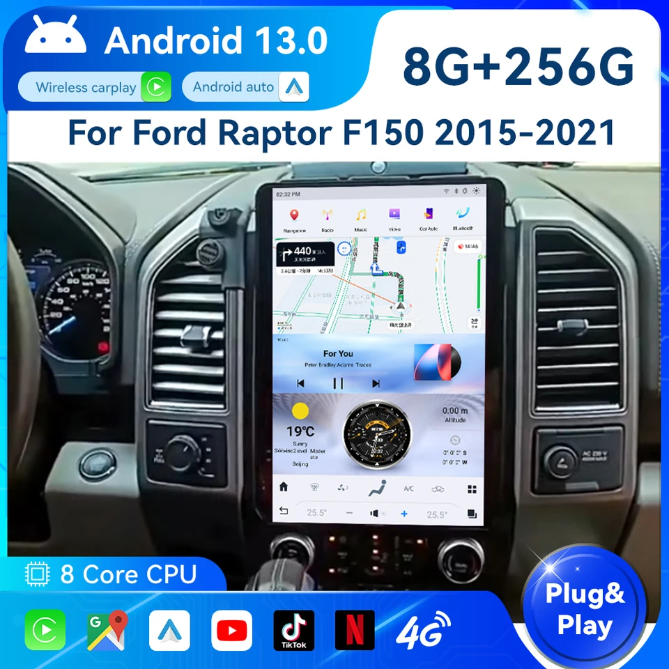 Pre Ford Raptor F150 2015-2021 Integrovaný stroj na autá Nový a starý Raptor na veľkej obrazovke vertikálna obrazovka Navi Android Auto BT