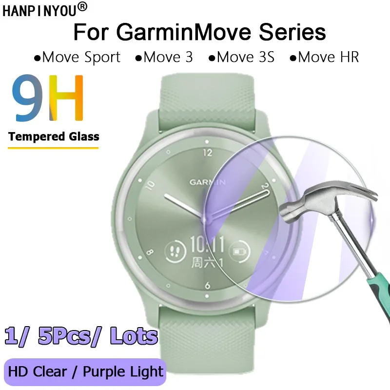 Pre garminový pohyb Garminmove Vivomove Sport 3 3s HR Ultra Clear / Anti Purple Light 2,5D 9H Temperovaný sklenený filmový chránič obrazovky obrazovky