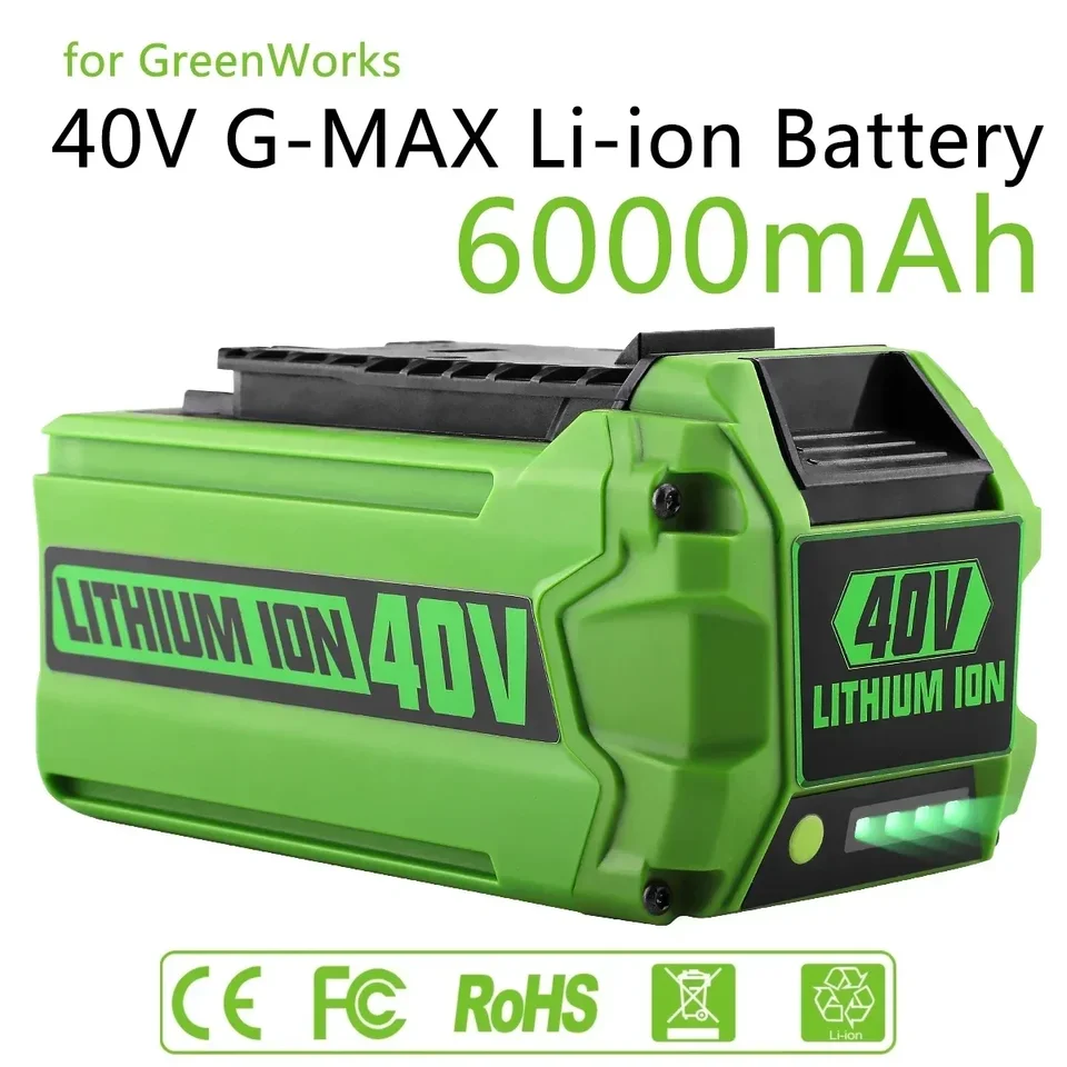 Pre GreenWorks 40 V batérie 6AH GreenWorks G-Max Li-ion Výrobná batéria Výmena batérie pre elektrické náradie kosačky na trávu