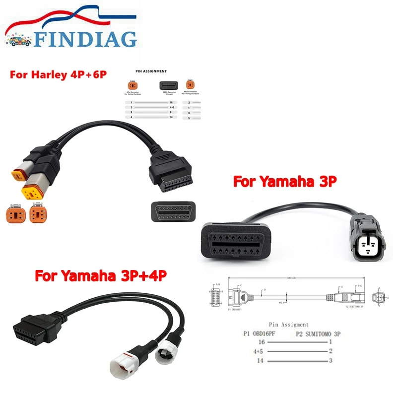 Pre Harley/Yamaha 3Pindavidson Motorcycle 6pin 4pin 4pin Two-in-One to OBD2 adaptér OBD2 Diagnostický skener Adaptér Kábel OBD skener OBD