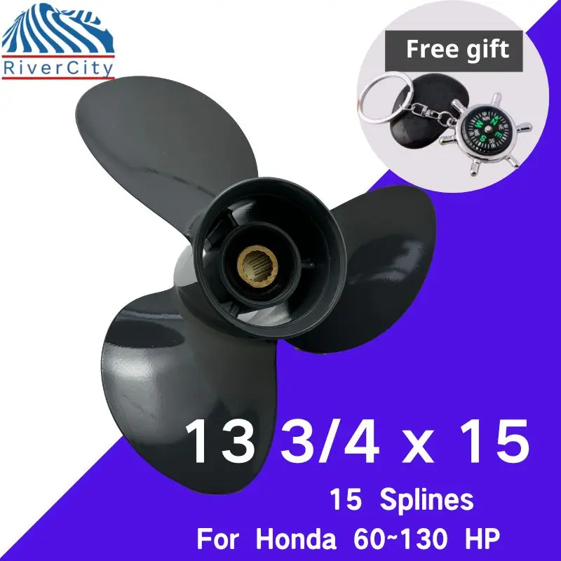 Pre Honda 13 3/4 × 15 Lodné motory Hliníková zliatina Screck Part Časť 60 HP 75 HP 90 HP 115 HP Outboard Hubel 3 Blade 15 Spline