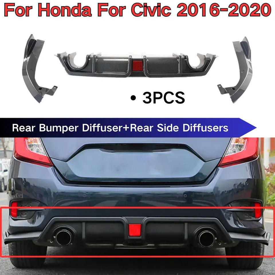 Pre Honda Civic 10. generácia 2016-2020 Zadná strana Splitter a zadný nárazník Difúzovač automobilov Glossy Black Body Kit