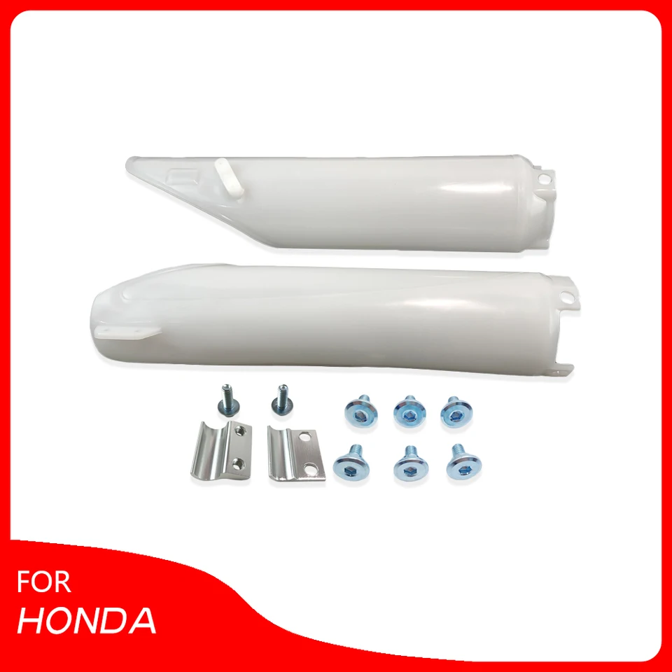 Pre Honda CRF 250 450 MotoCros Supermoto Enduro White Front Fork Guards Chrániče chráničov s hadičkami Inštalácia skrutkových matíc
