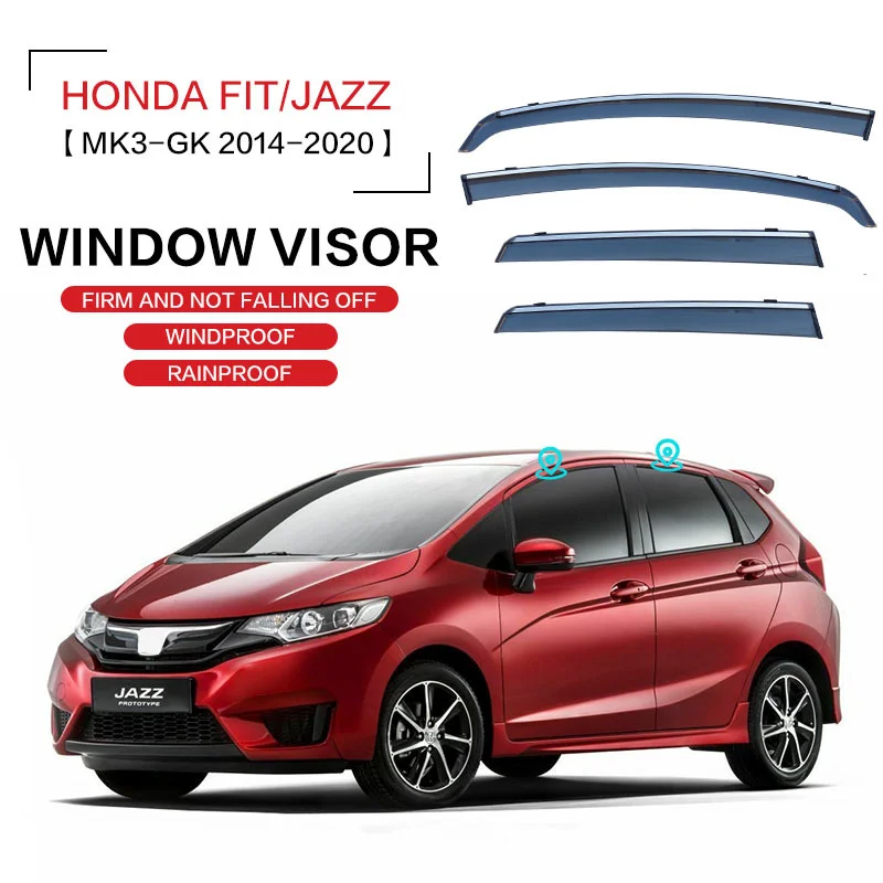 Pre Honda Fit Jazz MK3 GK 2014-2020 Príslušenstvo okenné dážď alebo lesk bočné okenné okenné deflektorové odtiene Visor Ventvisor Strip