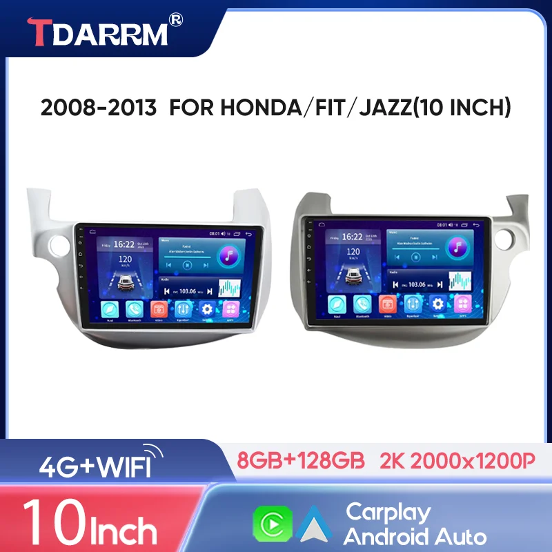 Pre Honda Jazz Silvery 2008-2013 Rádio Radio Multimedia Video Player Navigation Stereo GPS 10inch （vľavo vľavo）